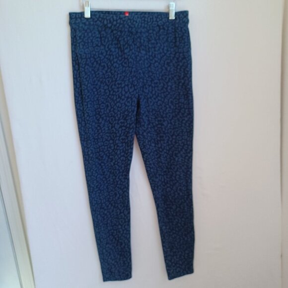 Spanx Animal Print Jeggings Blue Black Leopard Cheetah Print Stretch Pull On Lrg - Picture 2 of 10